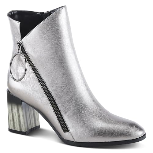 Azura Spring Step Fabulosa V Collar Ankle Boots for Women - Premium Leather Women's Chelsea Boots with Side Zippers2