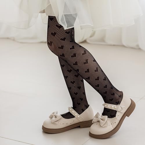 LOLANTA Girls Lace Tights Kids Sheer Patterned Fishnet Stockings 2 Pack Hollow Dance Pantyhose2