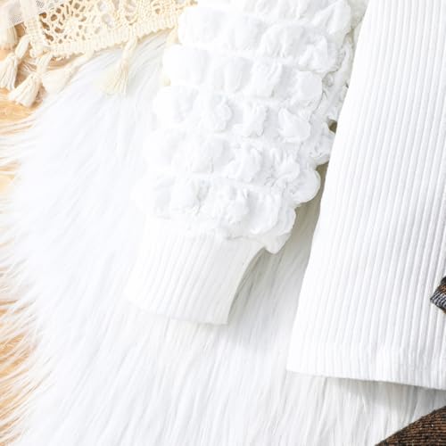 Image of Toddler Girls Christmas Outfits Girls Puff Sleeve Knit Ribbed Tops Button Down Vest Plaid Skirt Set Winter Clothes