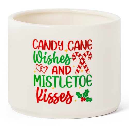 WATINC Christmas Candy Dish Mini Ceramic Bowl, Merry Xmas Candy Cane Wishes Tiered Tray Decor, Winter Berry Leaves Sweets Table Shelf Accents Gift for Farmhouse Home Kitchen (Mistletoe Kisses)