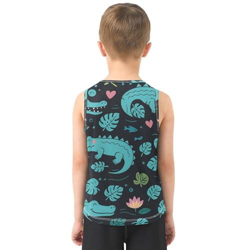 JUNZAN Alligators Tropical Leaves Boys Tshirts Tank Tops Sleeveless Teens Vest Kids Activewear for Soccer Exercise Beach 3T3