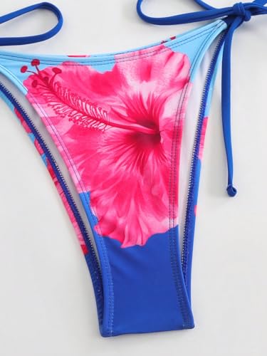 Image of ZAFUL Women's 3 Piece Swimsuit Floral Halter Triangle String Bikini Tie Side Bottom with Boho Cover Up Skirt