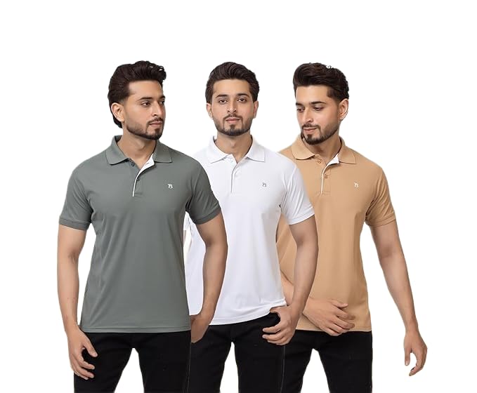 Image of Regular Fit Half Sleeve Soft and Comfortable Solid Polo T-Shirt for Mens (Pack of 3)