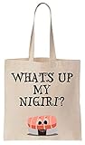 little sushi ggl 100% Natural Finest Prints What\'s Up My Nigiri? Cute Little Sushi Cotton Canvas Tote Bag