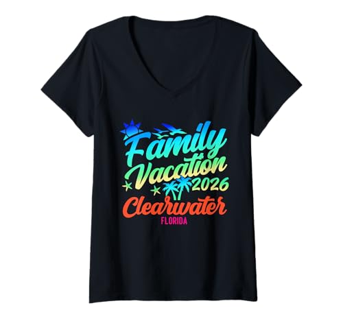 Women's Clearwater Beach Florida Family Vacation Summer 2026 V-Neck T-Shirt