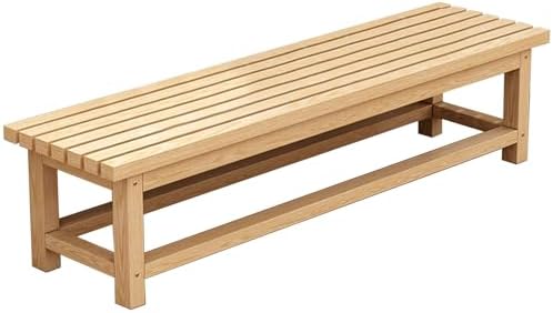 Backless Wooden Bench with Slatted Seat for Indoor and Outdoor Use - Perfect for Bathroom, Patio, Garden, Balcony, Lawn, and Backyard - Durable and Stylish