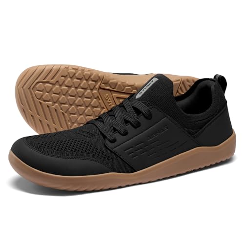 AIRHAS Mens Barefoot Shoes with Wide Toe Box Gym Workout Sneakers for Men Zero Drop Cross Training Shoes(Black/Gum,11.0)