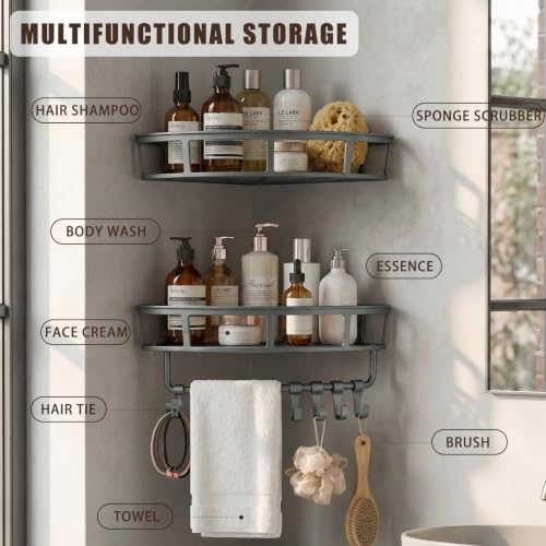 Shower Caddy Hanging 2 Pack, Rustproof Adhesive Corner Shower Shelves - image 7