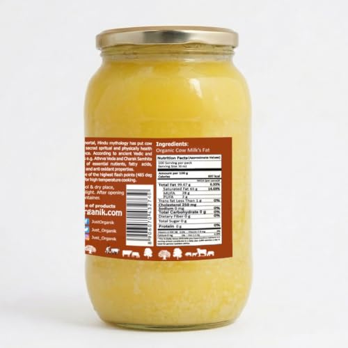 Image of Just Organik Grass Fed Cow's Desi Indian Ghee - 1 Litre