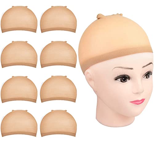 Morgles Wig Caps to Hold Wig in Place for Women Men 8pcs Stocking Cap Stretchy & Breathable Light Brown
