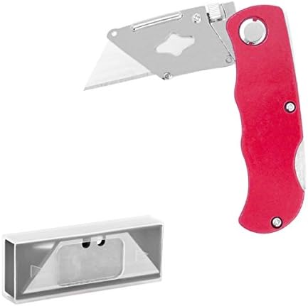 Milestone Camping 15080 Folding Lock-Back Utility Knife Belt Clip 5 Spare Blades , Red
