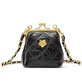 LARENNT Quilted Kiss Lock Coin Purse with 2 Detachable Chains - Tiny Handbag, Wristlet, Shoulder Bag & Crossbody Bag for Women, Vintage Wallet, Mini Coin Pouch Small Change Purse (Black)