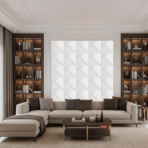 Image of Kayra Decor 3D PVC Wall Panels for Bedroom & Living Room | Fluted 1 Design | White Color | 19.7 x 19.7 Inch | Pack of 12 | 32.28 Sq Ft