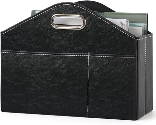 Neateam Revistero de piel sintética para revistas, base plegable, cesta para revistas, organizador para oficina, hogar y...