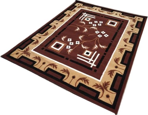 Image of Floral Design Acrylic Polyester Carpet for Living Room 6x8 Feet Color Brown(180x240Cm), Large Rectangle