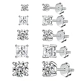 925 Sterling Silver Stud Earrings Set Hypoallergenic Princess Cut Cubic Zirconia Stud Earrings for W