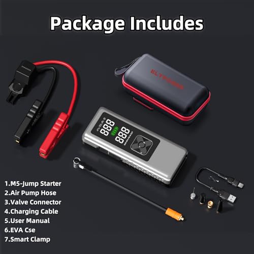 ELTPOWER Jump Starter Power Pack with 145PSI Air Compressor,12V Portable Car Battery Jump Starter Booster (7.0L Petrol/4.5L Diesel),Car Starter Power Bank with Jump Leads,LCD Screen,Emergency Light - Image 7