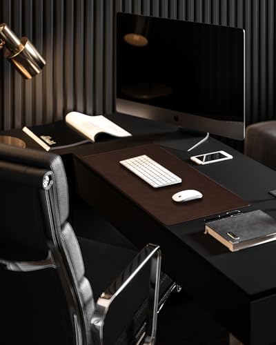 YSAGi Genuine Leather Desk Mat, 31.5\"x15.8\" Office Desk Pad, Thick Premium Table Pad with Stitched Line, Non-Slip Laptop Writing Pad with Rubber Base (Dark Brown, 31.5\"x15.8\")