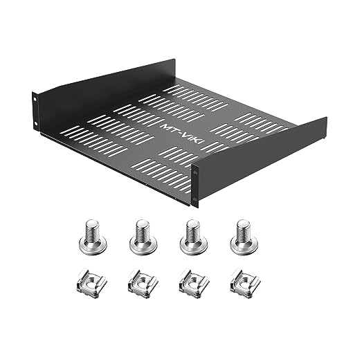 MT-VIKI 2U Server Rack Shelf 16‘’- Universal Vented Rack Mount Cantilever Tray for 19" Network Equipment Rack & Cabinet - Black - Sturdy (2U 1 Pack)