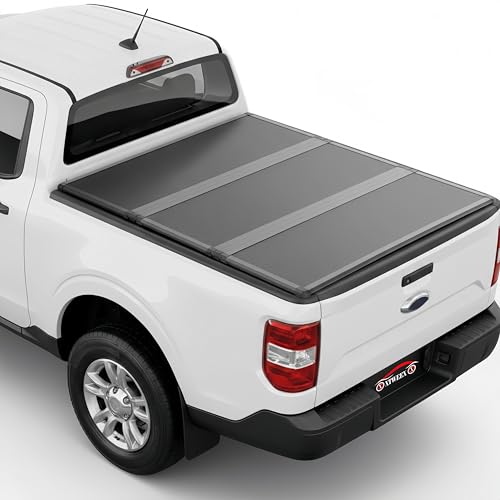 4.5ft Hard Folding Truck Bed Tonneau Cover Compatible with 2022 2023 2024 2025 2026 Ford Maverick | 4.5' (54") Bed | Locking Tri Fold Style | Solid&Waterproof&Theftproof Fiberglass | Without Drilling