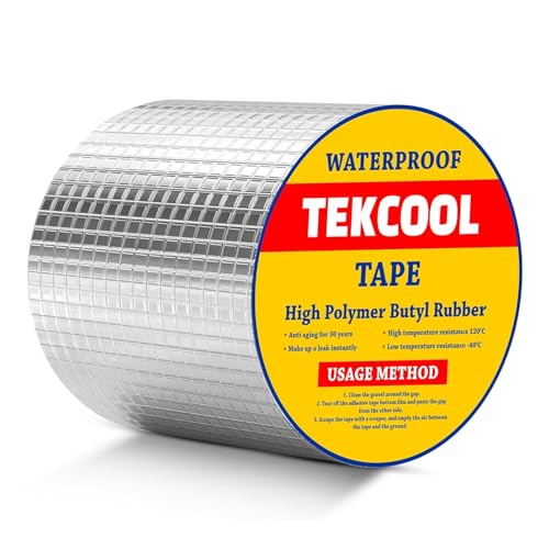 Image of TEKCOOL Super Strong Adhesive Waterproof Permanent Repair Aluminum Butyl Tape Rubber Foil Suitable for Roof Leak, surface Crack, Window Sill Gap, Boat Sealing, Home Renovation (10CM*5M (Pack Of 2)).;