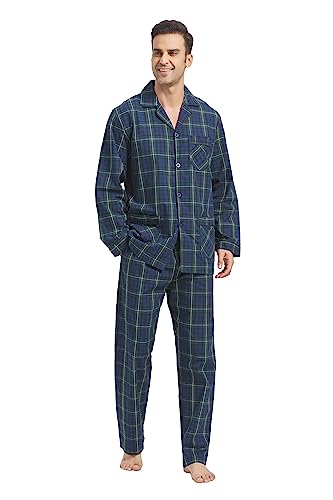 Men Cotton Pajama Set For Men 2 Piceces Plaid Comfy Nightwear PJS With Pockets