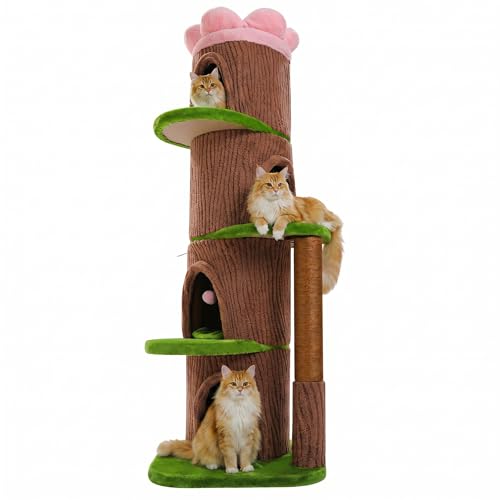 MUTTROS Forest Cat Tree Tower with 4 Condos 68.5 Tall Cat Tower with Flower Top Bed & Thick Scratching Post (3.8in) Large Heavy Duty Tree that Looks Like a Tree for Indoor & Multi-Cat Households
