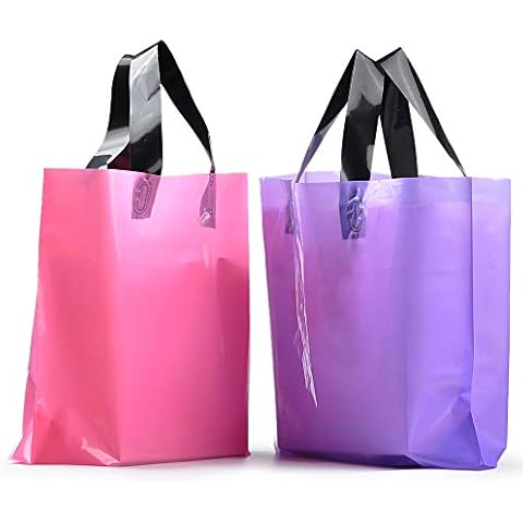 YookeeHome 100PCS Frosted Plastic Gift Bags, 14 x 10IN Medium Merchandise Bags Retail Clothing Grocery Boutique Shopping Bags with Handles, Pink and Purple Cover