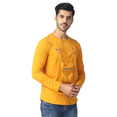 Image of Black Collection Solid Men Dungaree Style Full Sleeve T-Shirt