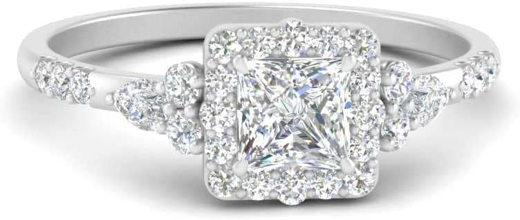 Image of Choose Your Color 925 Sterling Silver Princess Shape Petite Engagement Rings Halo Edwardian Engagement Ring Everyday Wedding Jewelry Handmade Gifts for Wife : US Size 4 to 12