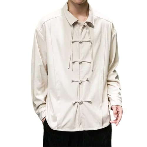 Chemise en lin streetwear manches longues coupe décontractée vintage unisexe