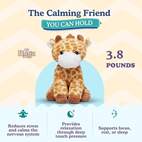Image of Hugz Official Moose The Giraffe - Premium Weighted Stuffed Animal Plushie 3.8 lb for Adults & Kids - Microwavable - Heatable & Coolable - Super Soft Fur - Gift Ready Tube Packaging