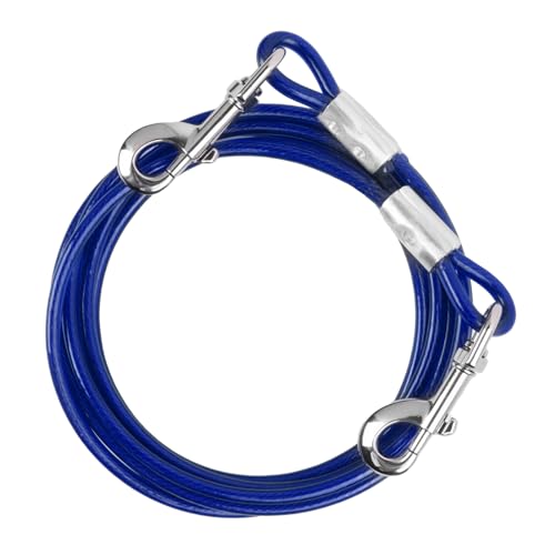 5 m Cuerda Metal para Perros Grandes Medianos Pequeños, Alambre de Acero Inoxidable 6 mm, Correa para Mascotas con Gancho Giratorio, Cable Cinturón de Seguridad Perros para Camping (5m, Azul)