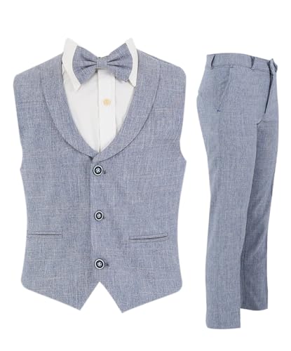 Image of Baby Boys Vest Suit Cotton Linen 4 Piece Formal Wedding Birthday Set