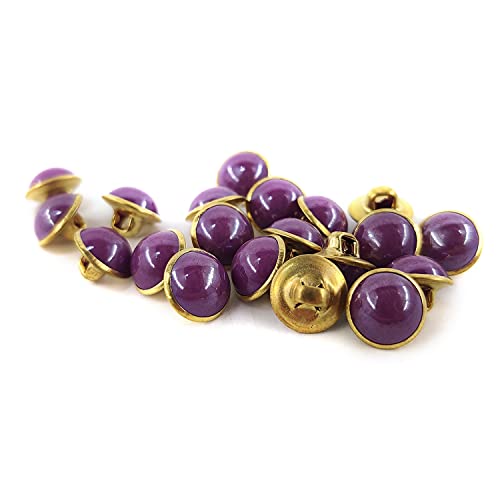 Craftisum Purple Resin Sewing Buttons Brass Metal Base With Shank 30 Pcs - 10Mm, 13/32" #TOP25