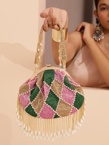 Image of THE TAN CLAN Ava Pearl Batua Bag for women Purses Luxury Evening Handbags for ladies with Magnetic Closure