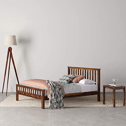 Image of Sheesham Wood King Size Bed Without Storage for Bedroom Wooden Double Bed Cot Palang for Home & Hotels - (Honey Finish)