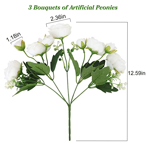 Cewor 3 Bundles Artificial Peonies Fake Flowers Bulk, Faux White Silk Peony Bouquet For Farmhouse Home Vase Boho Wedding Table Centerpiece Decoration #TOP1