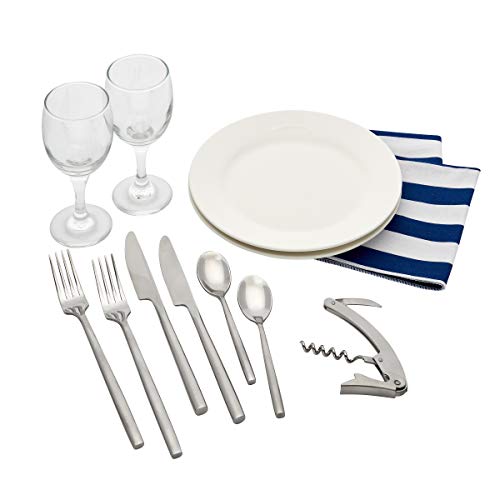Hoan 5249893 Picnic Basket Set with Utensils and Dinnerware, 2-Person, Assorted - Thumbnail 3