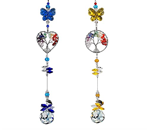 Livfodrm Sonnenfänger Kristall Fenster, Hängender Prism Sun Catchers für Indoor Window Outside Garden, 2PCS Tree of Life mit 30mm Clear Ball Anhänger für Auto Cover
