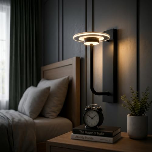 Image of LED Wall Light 3-Color CCT (Warm + Natural + Cold White) Metal & Acrylic Ring Design Wall Lamp for Bedroom Living Room Home Decor