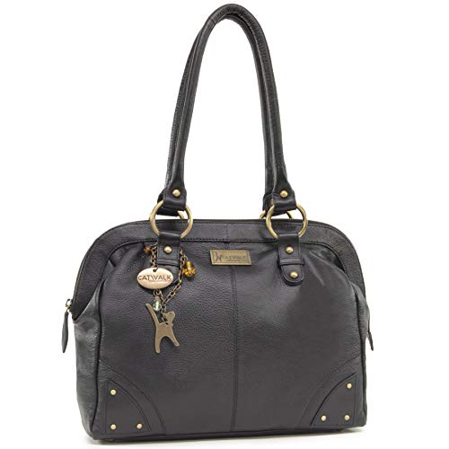 Catwalk Collection Handbags - Damen Leder Schultertasche - Handtasche Groß - Arbeitstasche für Notizbuch A4 - DOCTOR BAG - Schwarz