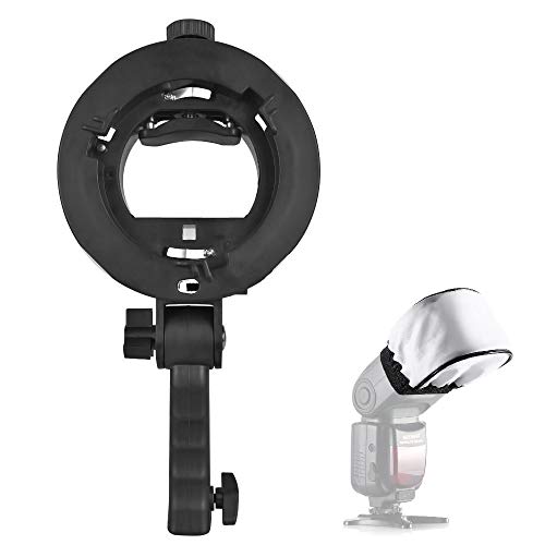 HappyGo Type-S Bracket Holder with Flash Bounce Diffuser,Integrated Umbrella Mount and Bowens Mount,4 Cold Shoe,tilt Control, Large Handle for Speedlite Flash,Softbox Beauty Dish Reflector Umbrella