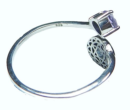 Image of Natural Amethyst 5mm round faceted brilliant cut AAA quality 925 sterling silver handmade bohemian vintage symbol ring gift for her february birthstone