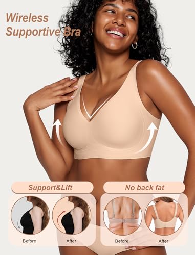 OEAK Womens Comfortable Deep V Bras Wireless Push Up Seamless Full Coverage Bralettes Supportive Bra Raceback Tshirt Bras2