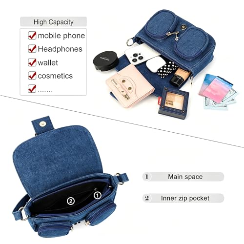 Image of Denim Crossbody Bags for Women,Blue Jean Hobo Shoulder Bag,Denim Messenger Bag