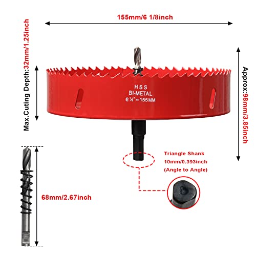 Hole Saw 6 1/8” (155Mm) For Wood, Hss Bi-Metal Hole Cutter With Pilot Drill Bit For Plywood, Cornhole, Ceiling And Drywall #TOP1
