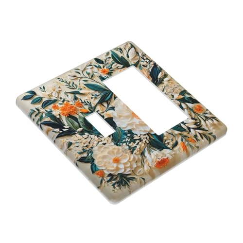 Decorative Outlet Covers Rustic Big Flowers Abstract Floral 2 Gang 1 Gang Wall Plate Cover Single Toggle Rocker Combo Light Switch Cover Plate Face Plate for Country Bedroom Home Decor