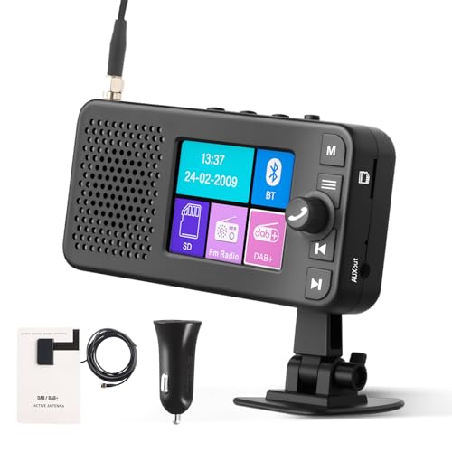 Inefala Digitalradio DAB DAB+ Adapter für Autoradio, 2,4 Zoll LCD Display mit + DAB/FM Transmitter + Musik Bluetooth + Aux-In/Out + Auto Ladegerät