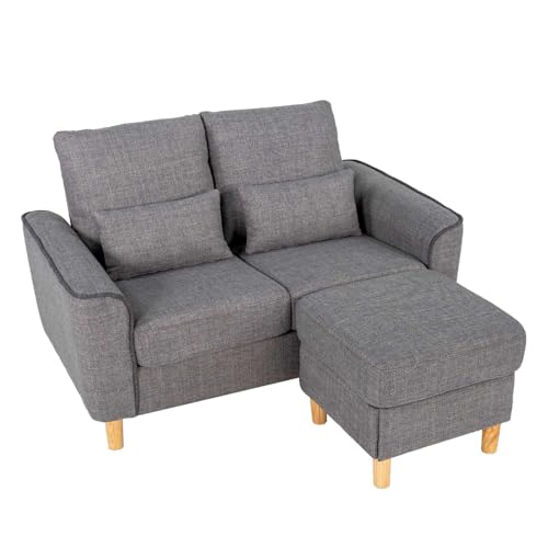 Hroth Storage Sofa with Ottoman,Thickened Fabric Sofa, 2 Seater Couch Suitable for Apartments,Living Rooms and Bedrooms,Light Grey